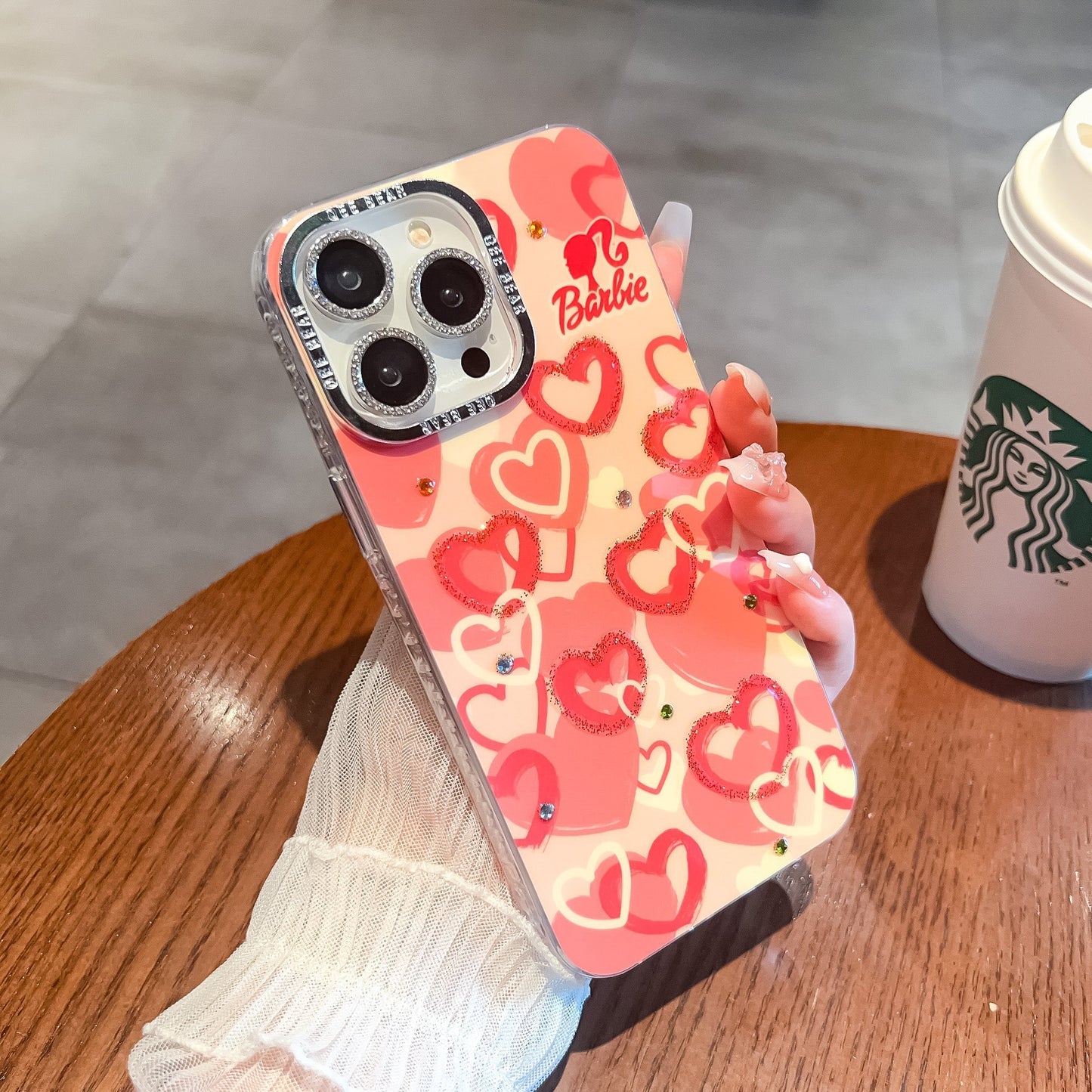 غلاف غشاء العدسة الفرعية لجهاز Apple 15/14/13/12/11Diamond Rainbow Rabbit