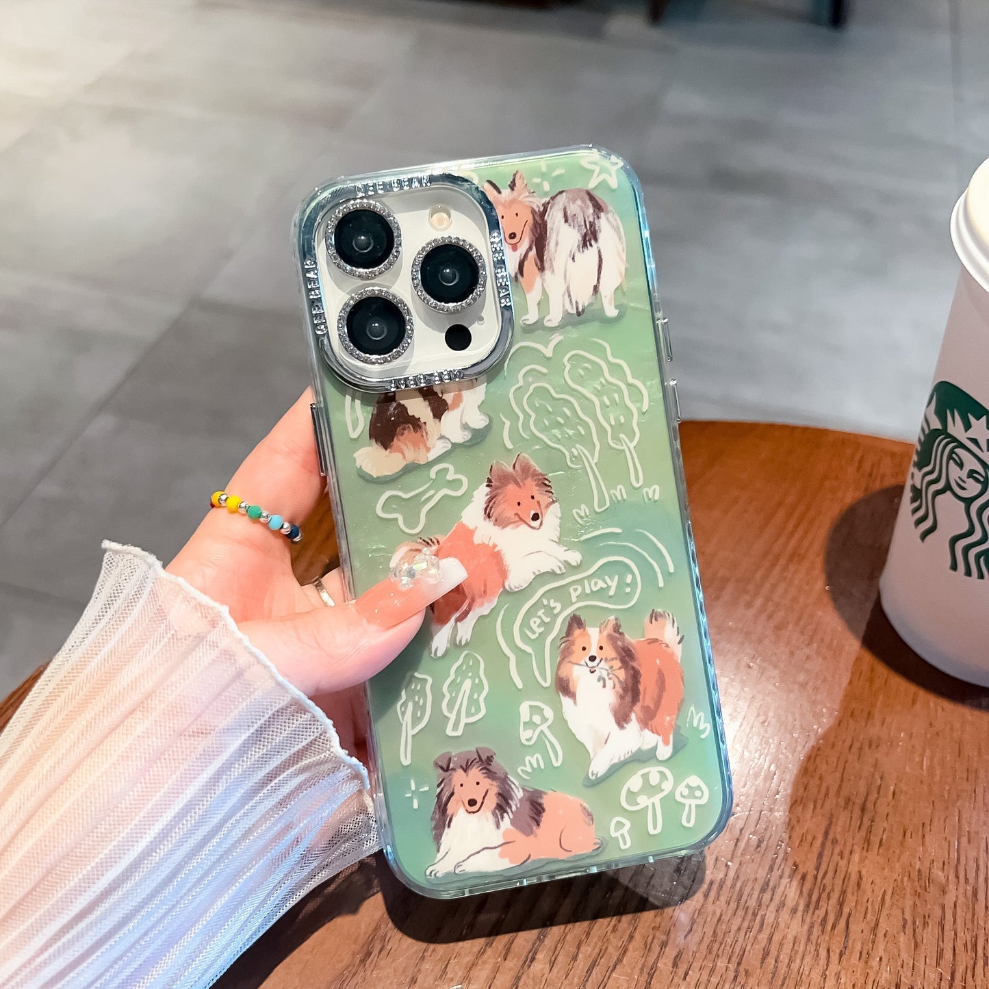 غلاف غشاء العدسة الفرعية لجهاز Apple 15/14/13/12/11Diamond Rainbow Rabbit