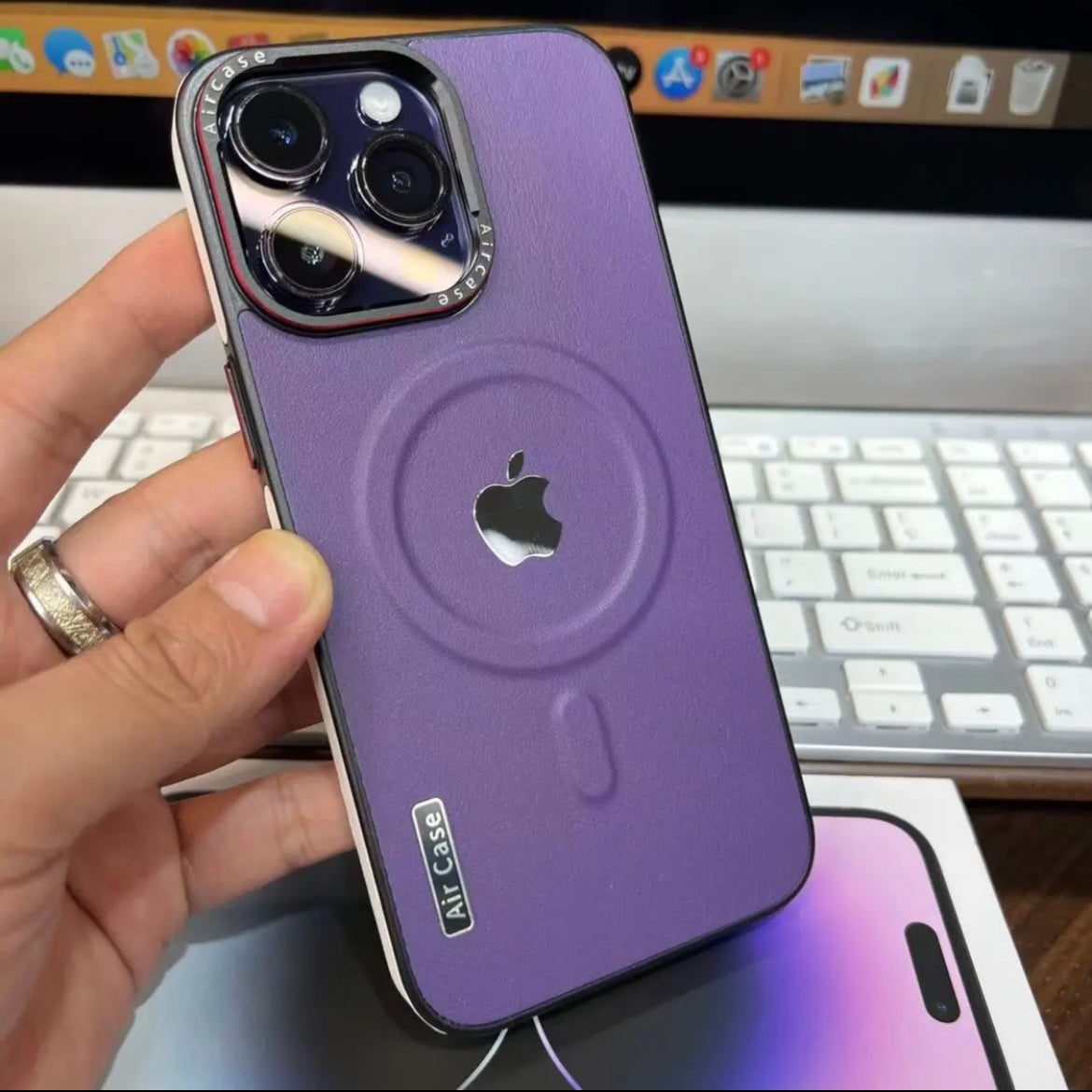 Apple 16-12 Lens Metal Frame Plain Leather Texture Magnetic Case