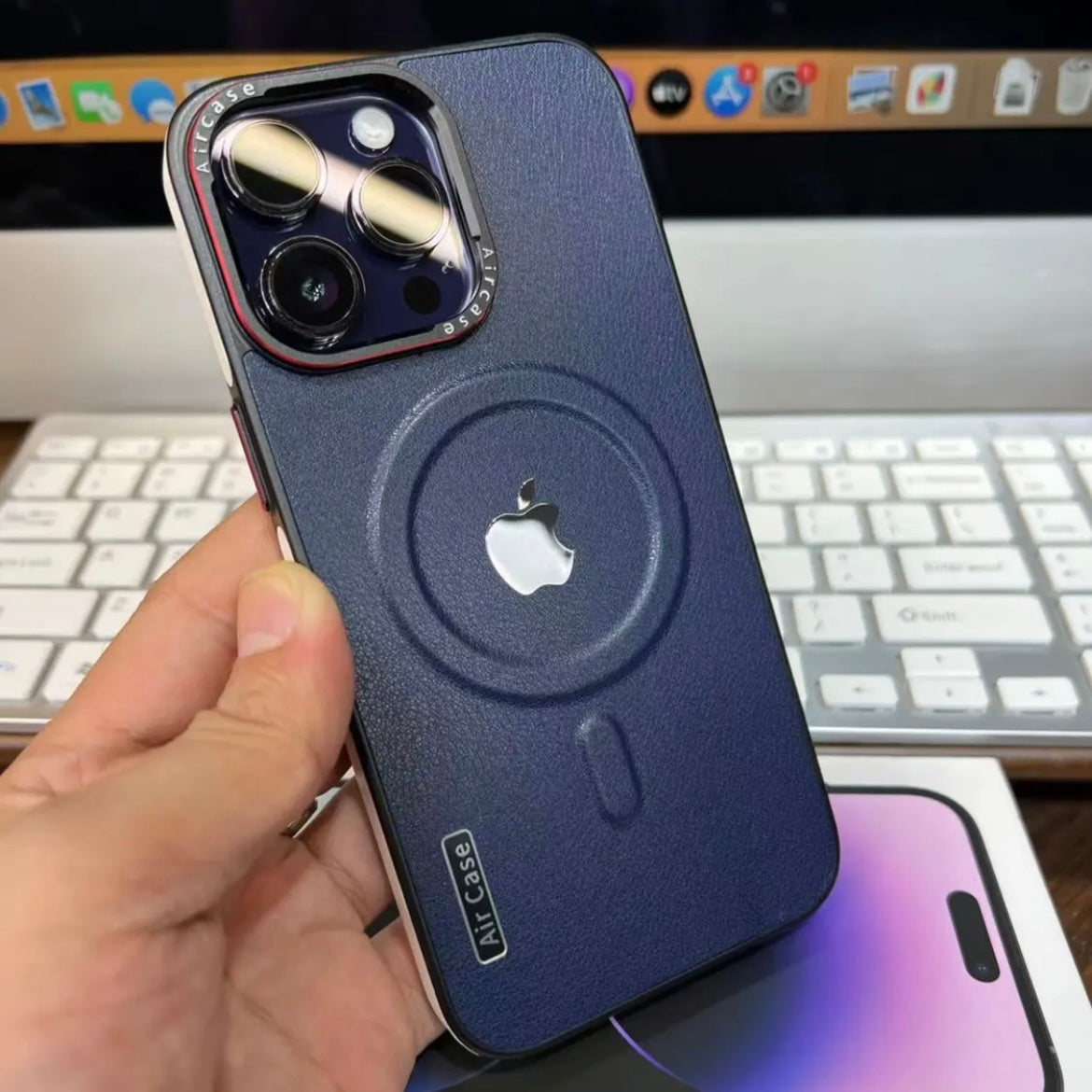 Apple 16-12 Lens Metal Frame Plain Leather Texture Magnetic Case