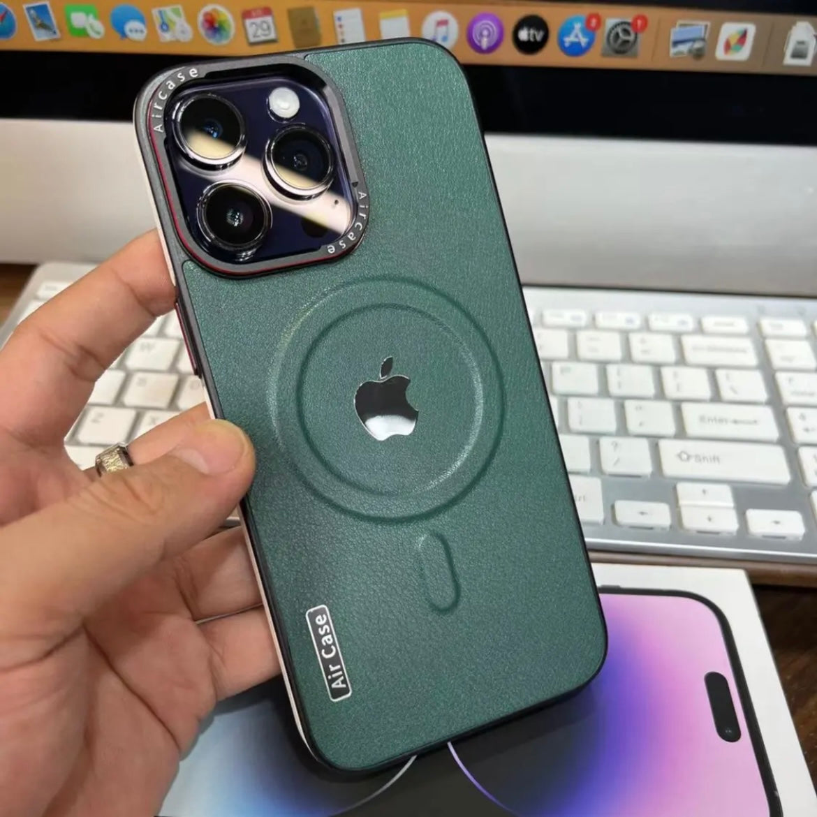 Apple 16-12 Lens Metal Frame Plain Leather Texture Magnetic Case