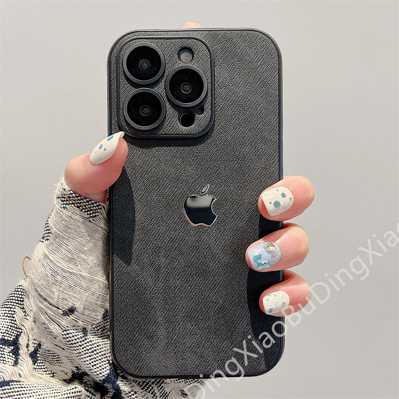 جراب جلدي شامل لهاتف Apple 15-12، مقاوم للسقوط، مع غشاء عدسة، وحواف ناعمة من السيليكون.