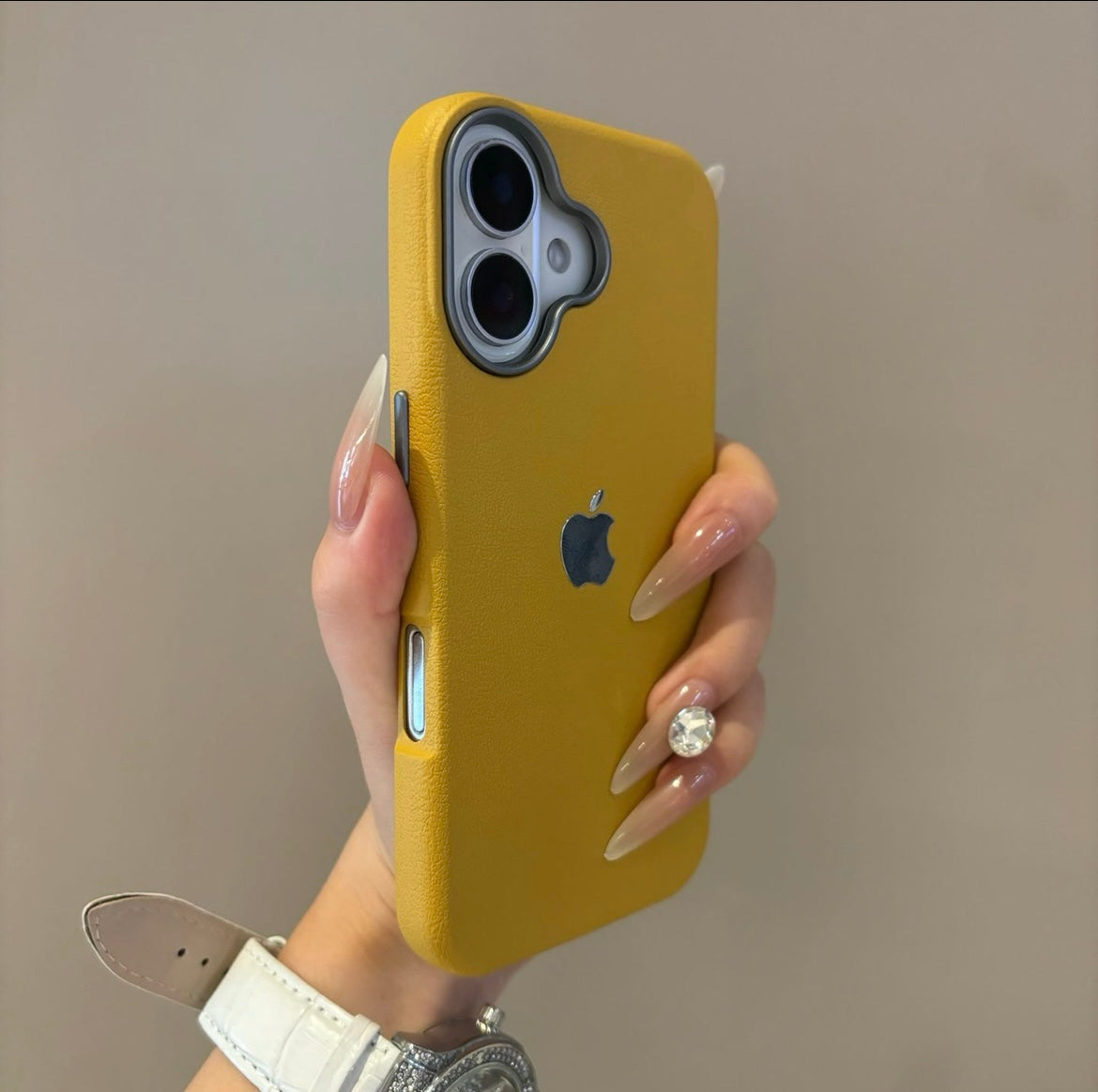 Simple solid color leather suitable for Apple 16-12 mobile phone case high-grade anti-fall