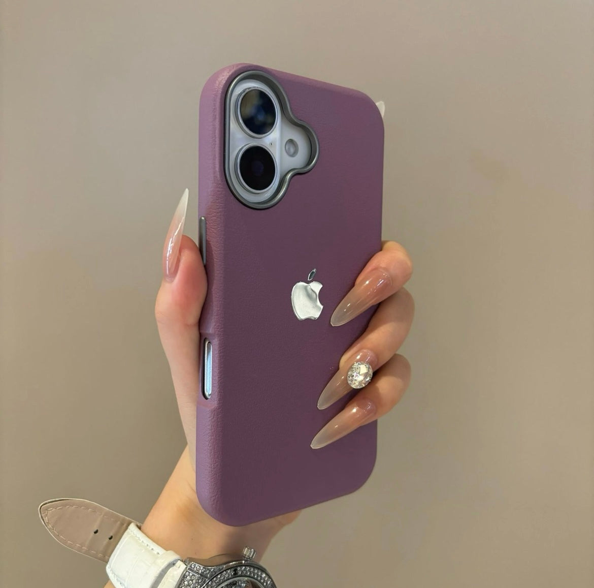 Simple solid color leather suitable for Apple 16-12 mobile phone case high-grade anti-fall