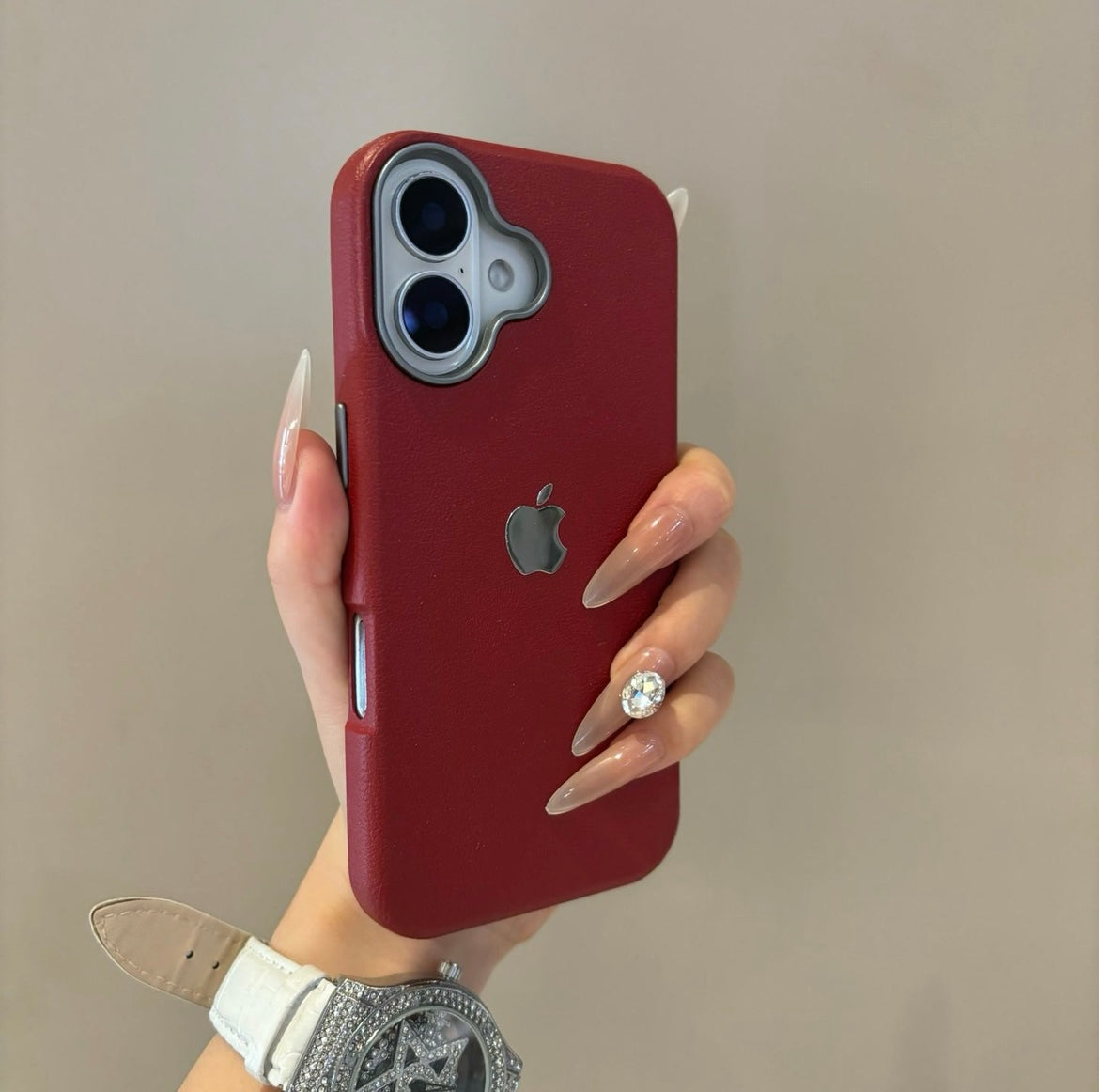 Simple solid color leather suitable for Apple 16-12 mobile phone case high-grade anti-fall