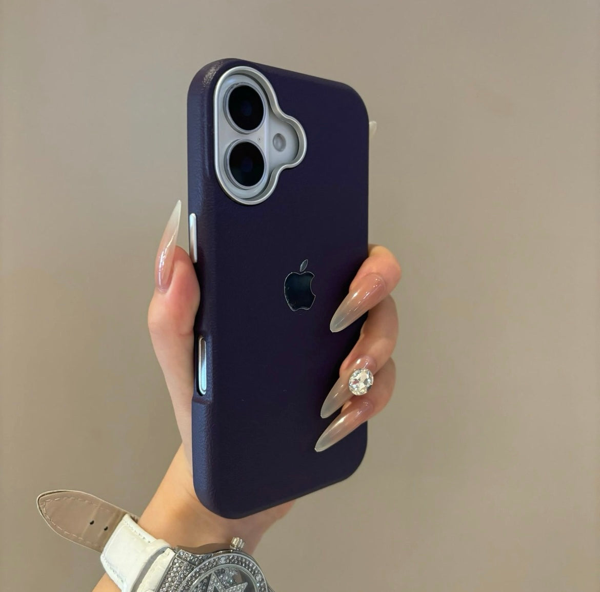 Simple solid color leather suitable for Apple 16-12 mobile phone case high-grade anti-fall