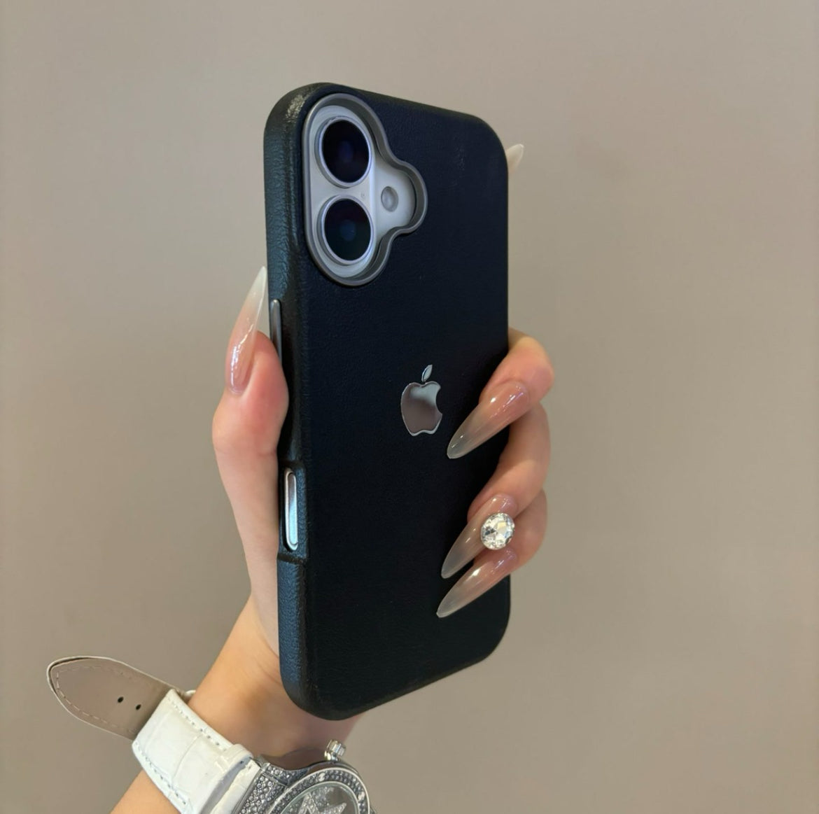 Simple solid color leather suitable for Apple 16-12 mobile phone case high-grade anti-fall