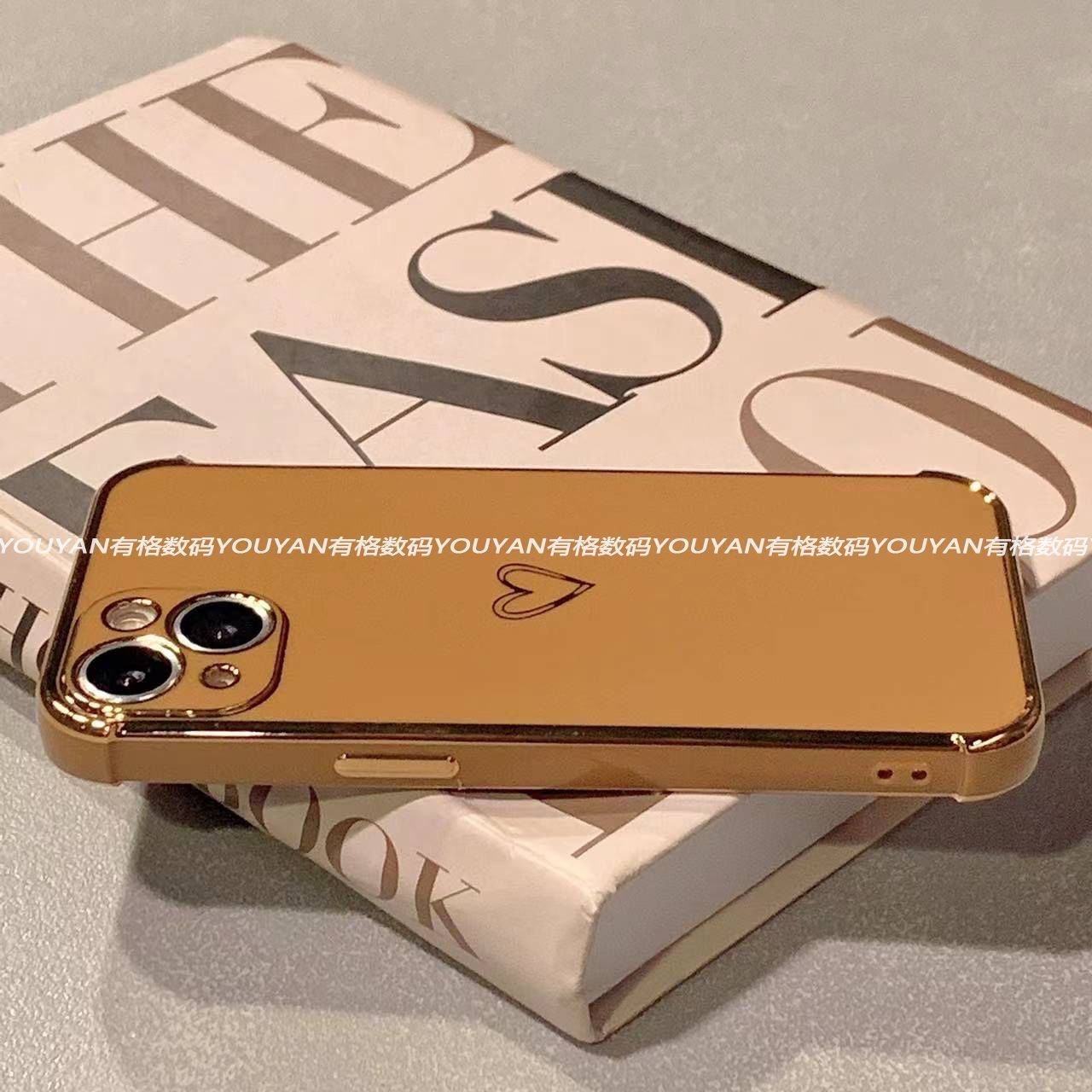 Simple desert titanium color love heart iPhone 16-11 mobile phone case anti-fall