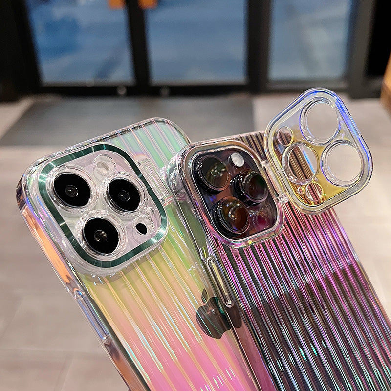 جراب هاتف iPhone بحامل غير مرئي من Aurora Laser Graident مع واقي عدسة