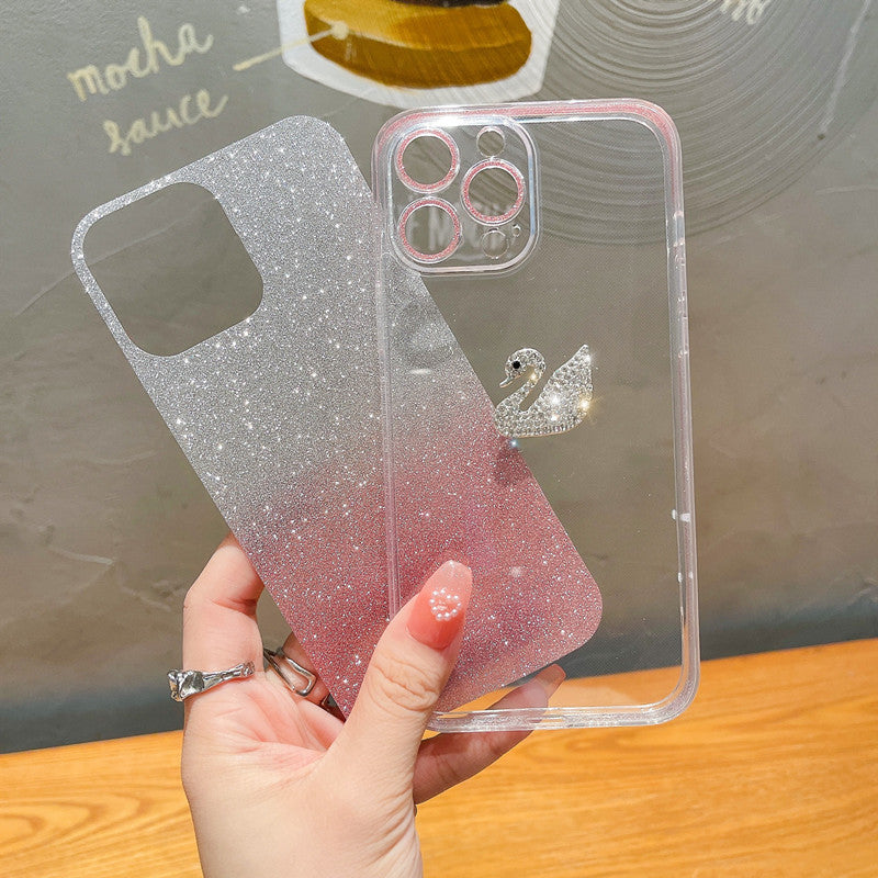 غطاء آيفون بتصميم بجعة جميلة متدرجة الألوان