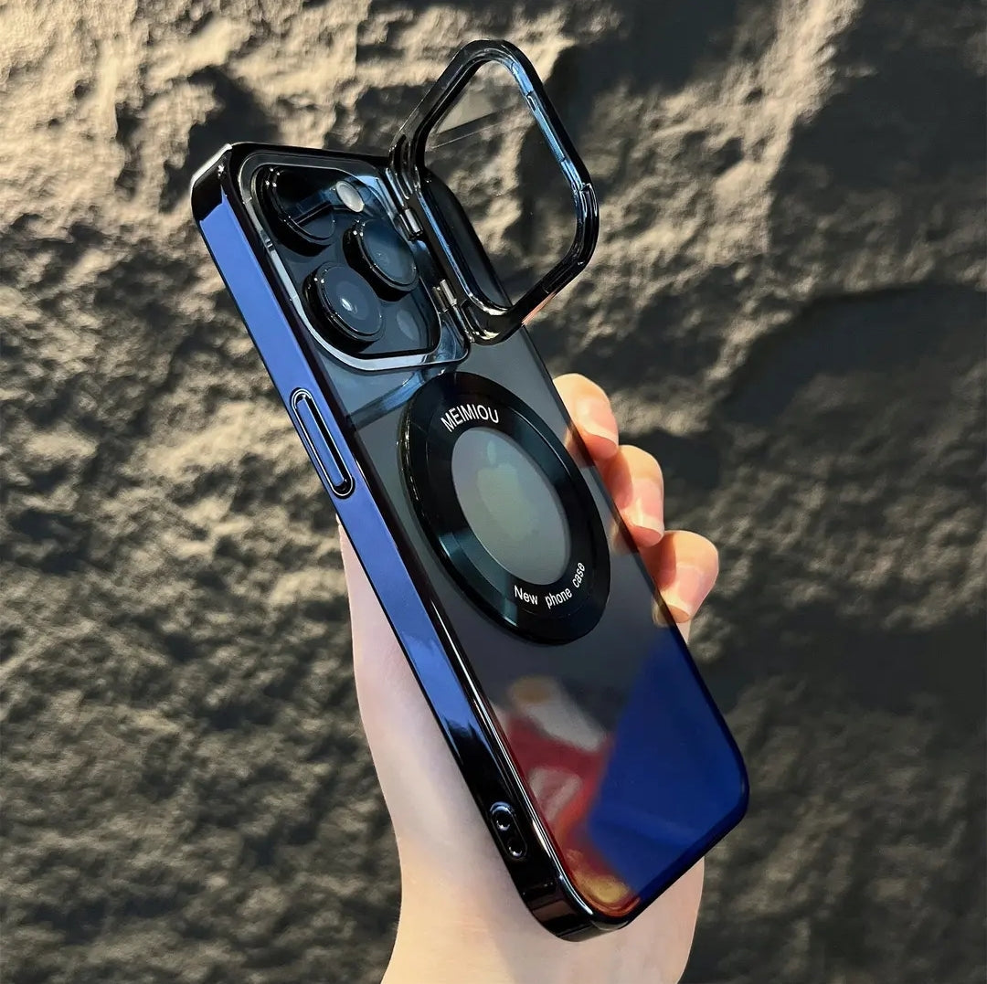 (3-in-1) Hidden Kickstand, Magsafing & Lens Protector Clear iPhone Case