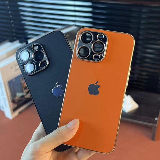 جراب هاتف iPhone مصنوع من الجلد المطلي بالكهرباء فائق النحافة مصنوع من المعدن