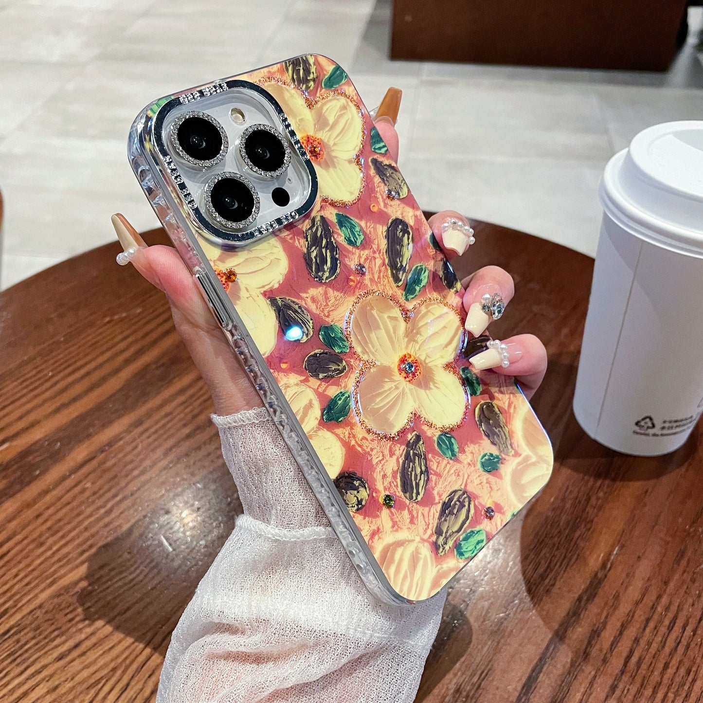 غلاف غشاء العدسة الفرعية لجهاز Apple 15/14/13/12/11Diamond Rainbow Rabbit