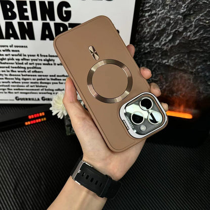 Apple 15/14/13/12 Frosted lens film bracket magnetic suction case, anti-fall mobile phone case