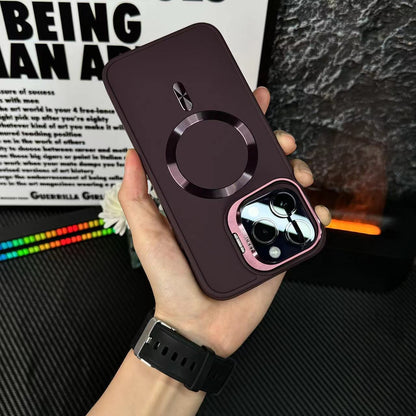 Apple 15/14/13/12 Frosted lens film bracket magnetic suction case, anti-fall mobile phone case