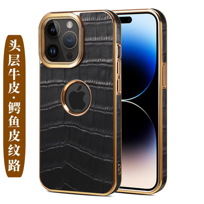 [First layer cowhide] Apple 15-12 genuine leather crocodile pattern mobile phone case, high-end anti-fall