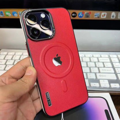 Apple 16-12 Lens Metal Frame Plain Leather Texture Magnetic Case