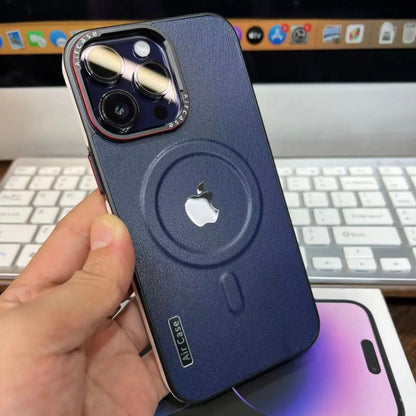 Apple 16-12 Lens Metal Frame Plain Leather Texture Magnetic Case