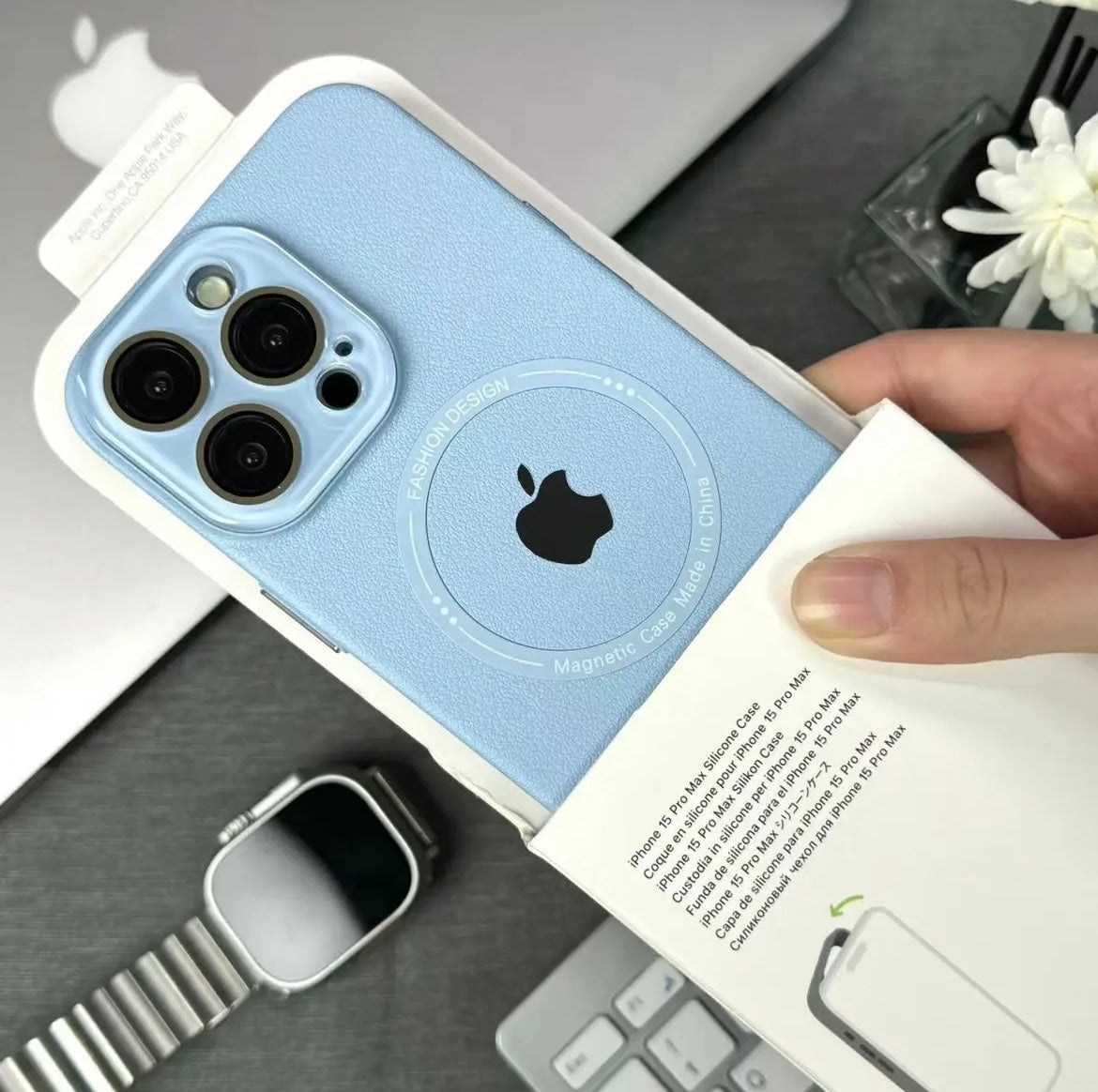 Apple 15/12 goggles light and thin litchi pattern magnetic shell