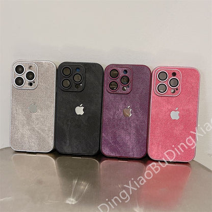 جراب جلدي شامل لهاتف Apple 15-12، مقاوم للسقوط، مع غشاء عدسة، وحواف ناعمة من السيليكون.