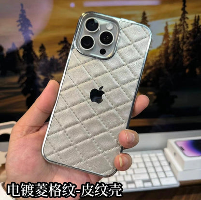 Apple 15/12 large hole PC electroplating diamond pattern leather case