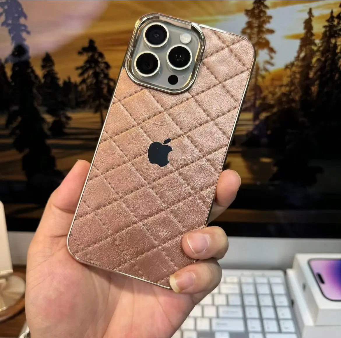 Apple 15/12 large hole PC electroplating diamond pattern leather case