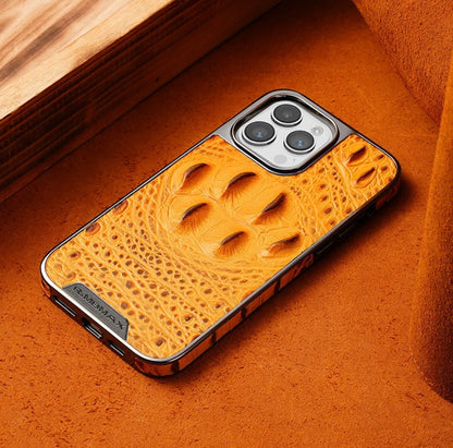 Apple 15/12 genuine leather crocodile claw pattern mobile phone case high-end full cover anti-fall