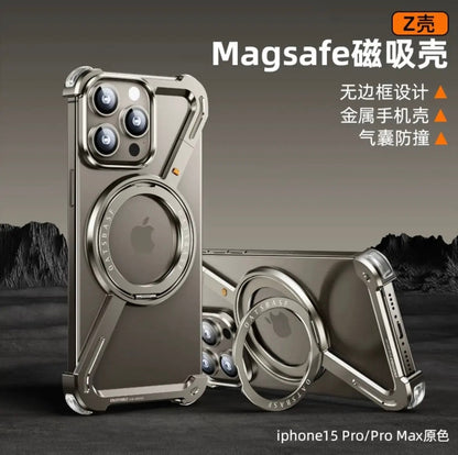 نموذج جديد لهاتف iPhone 15-12 حافظة Z بدون إطار مقاومة للحرارة ومقاومة للسقوط مع حامل دوار مغناطيسي للهاتف المحمول