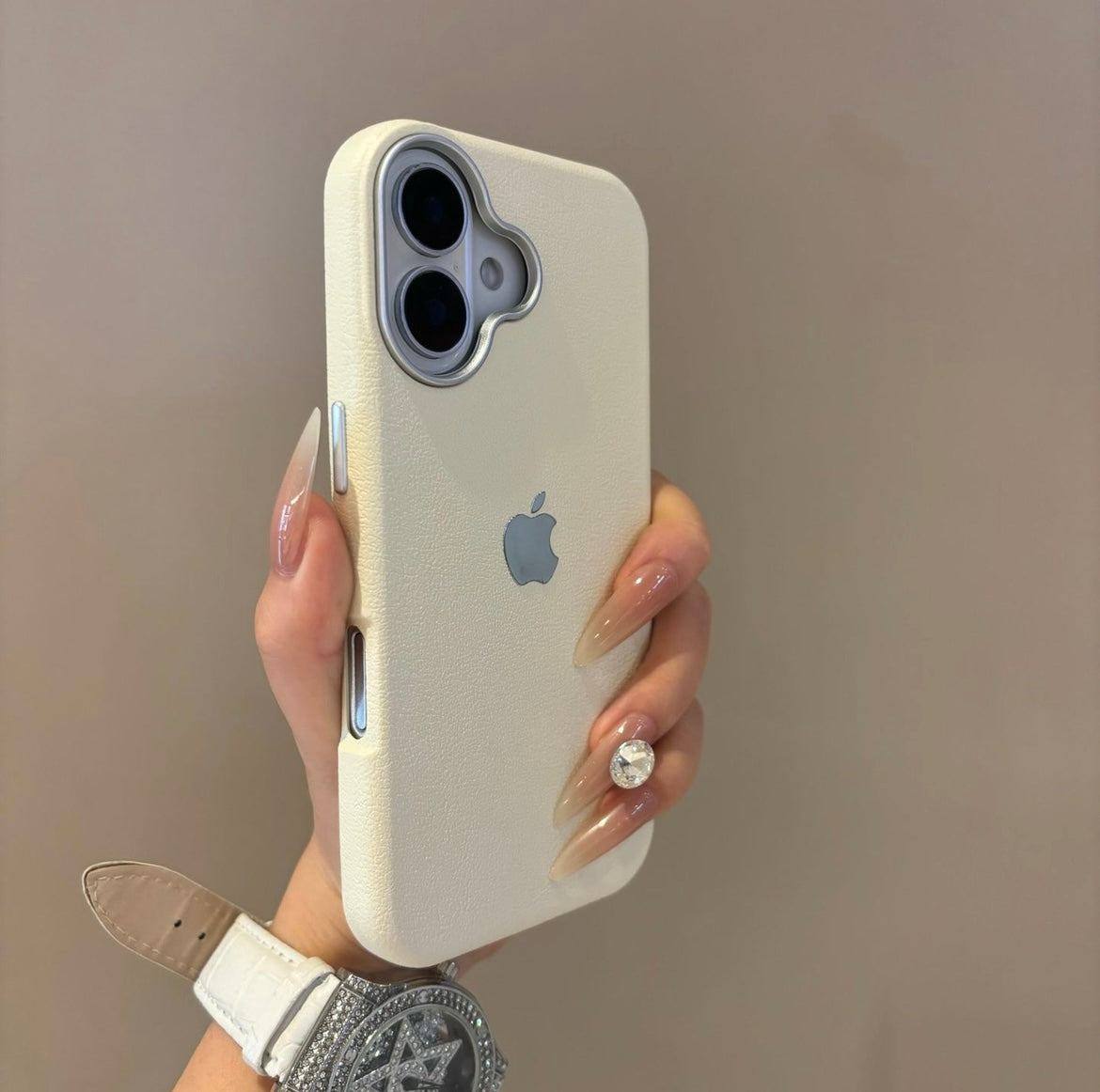 Simple solid color leather suitable for Apple 16-12 mobile phone case high-grade anti-fall