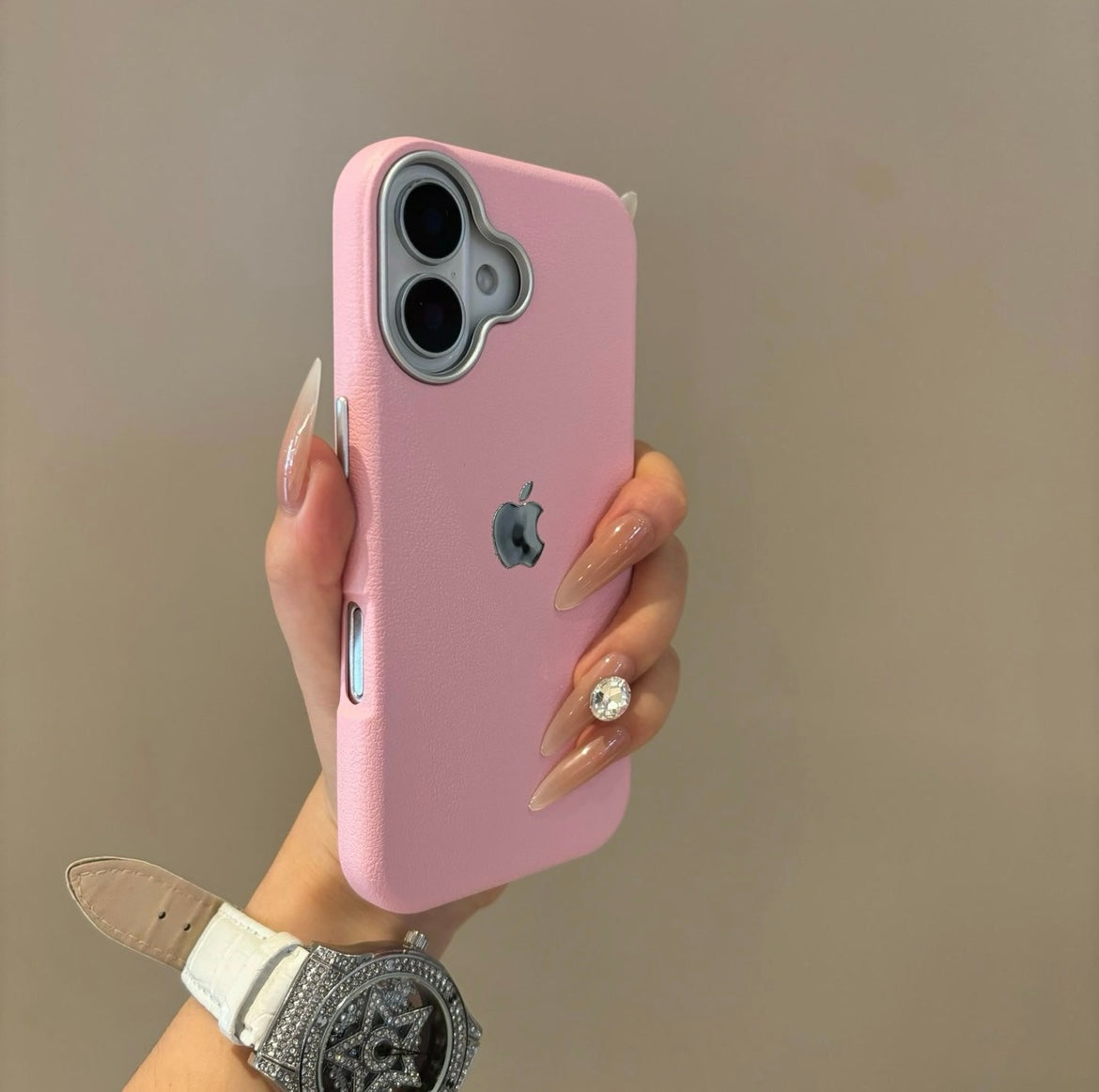 Simple solid color leather suitable for Apple 16-12 mobile phone case high-grade anti-fall