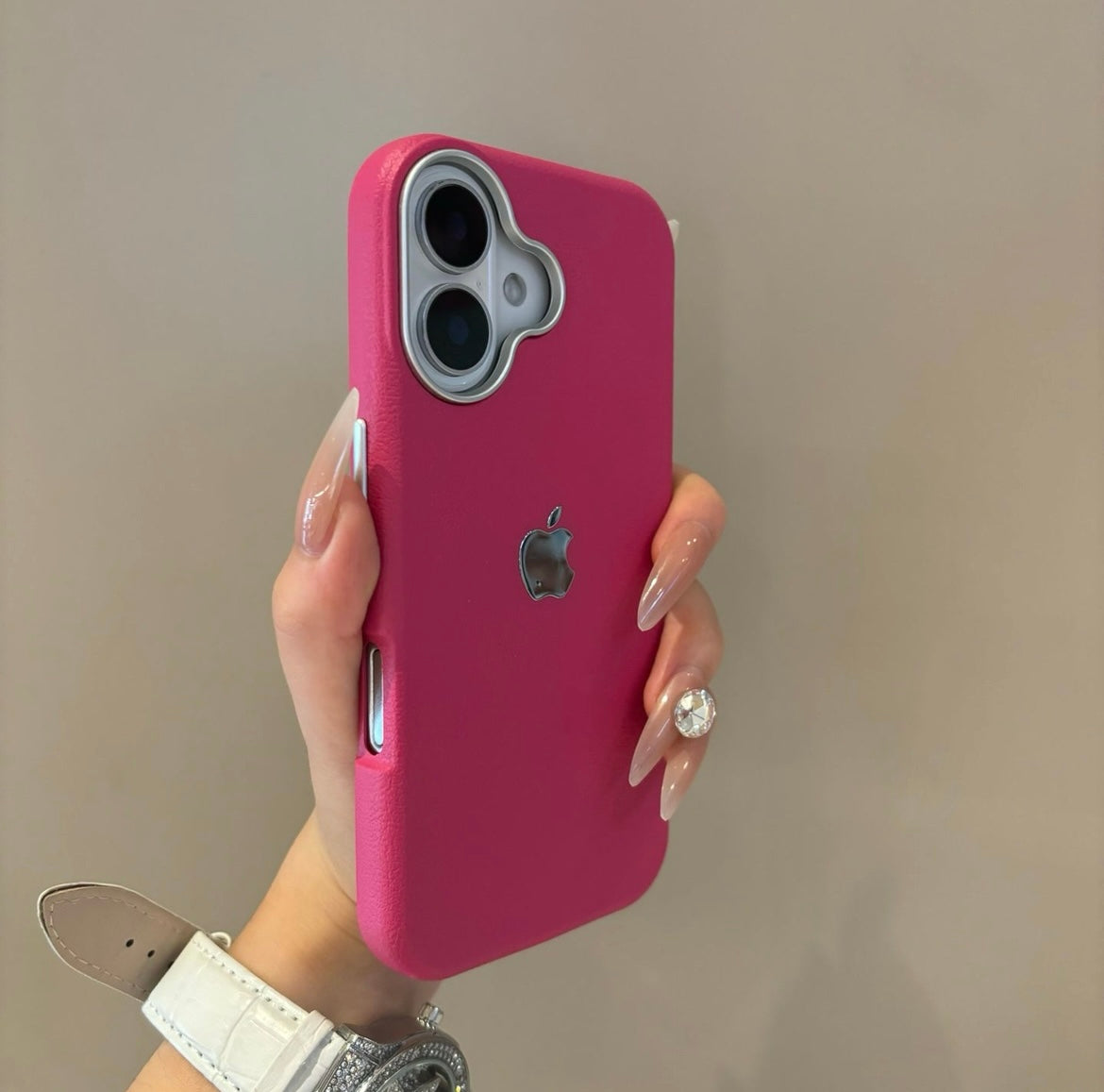 Simple solid color leather suitable for Apple 16-12 mobile phone case high-grade anti-fall