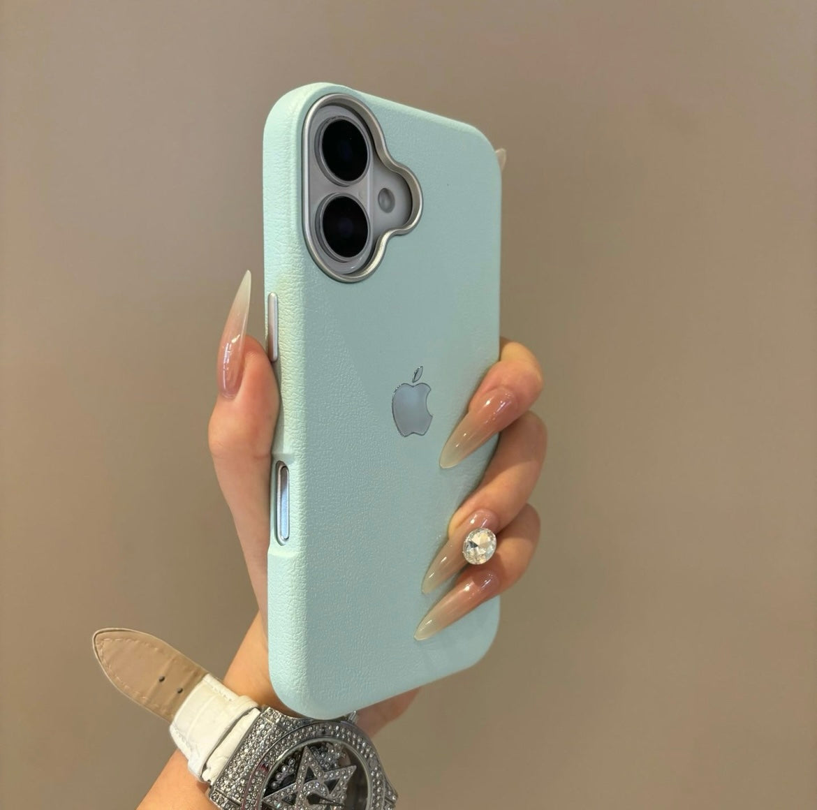 Simple solid color leather suitable for Apple 16-12 mobile phone case high-grade anti-fall