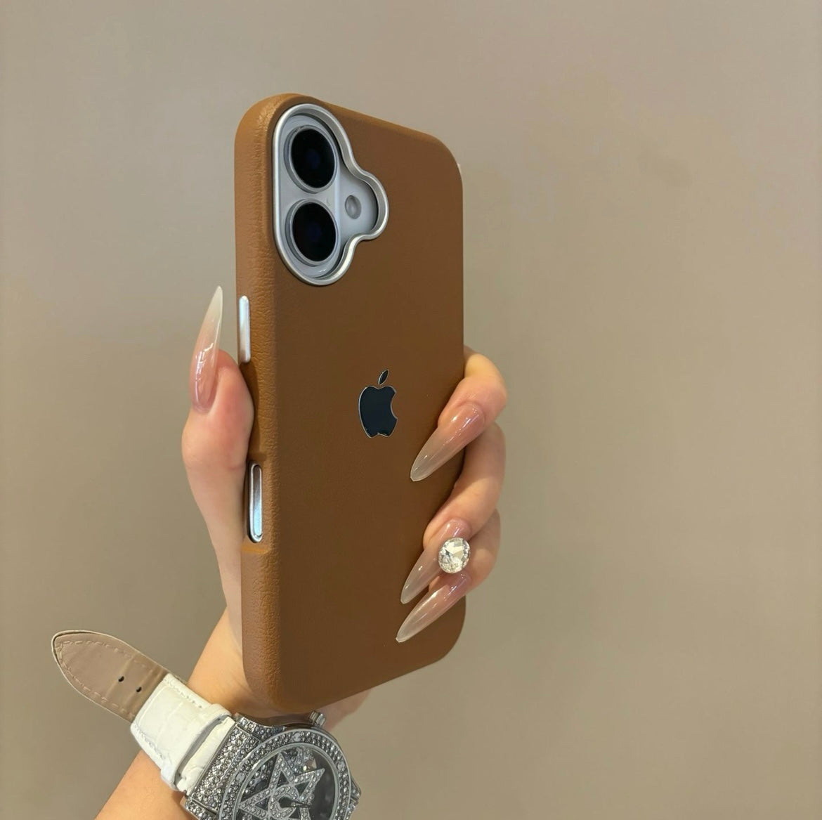 Simple solid color leather suitable for Apple 16-12 mobile phone case high-grade anti-fall