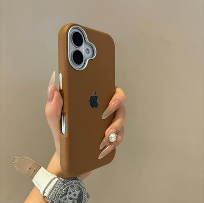 Simple solid color leather suitable for Apple 16-12 mobile phone case high-grade anti-fall