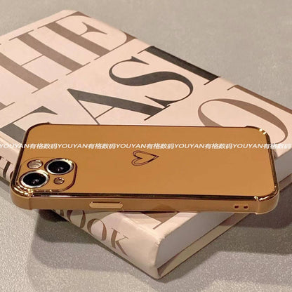 Simple desert titanium color love heart iPhone 16-11 mobile phone case anti-fall