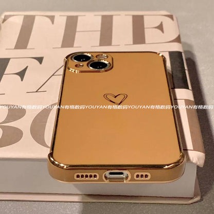 Simple desert titanium color love heart iPhone 16-11 mobile phone case anti-fall