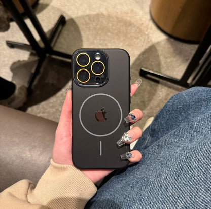 غطاء عدسة كريستالي عالي الجودة لهاتف iPhone 16-12 مع جراب ناعم مغناطيسي ملمس للبشرة