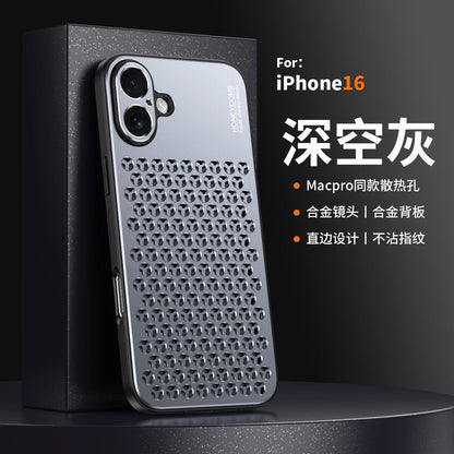iPhone 16-13 metal hollow phone case new style heat dissipation and anti-fall protection
