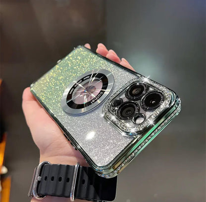 iPhone 11-16Transparent, glittering diamonds, electroplated logoview MagSafe Phone Case