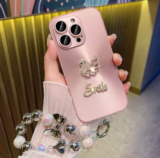 نموذج جديد من جراب الهاتف المحمول iPhone 14-11 على شكل بجعة من حجر الراين، غطاء كامل مضاد للسقوط، سوار