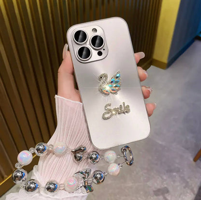 نموذج جديد من جراب الهاتف المحمول iPhone 14-11 على شكل بجعة من حجر الراين، غطاء كامل مضاد للسقوط، سوار