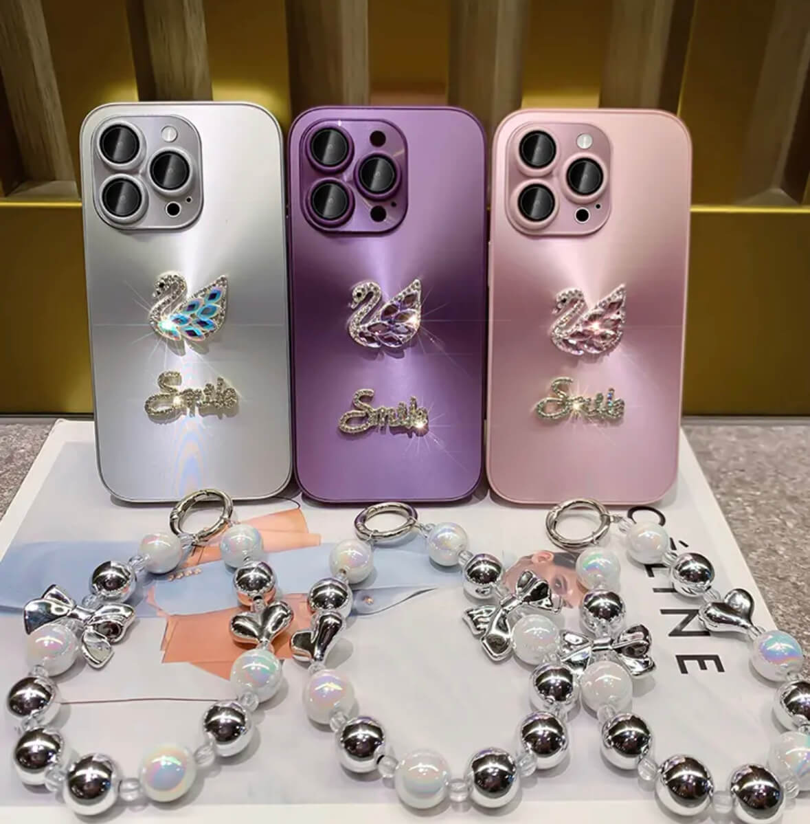 نموذج جديد من جراب الهاتف المحمول iPhone 14-11 على شكل بجعة من حجر الراين، غطاء كامل مضاد للسقوط، سوار