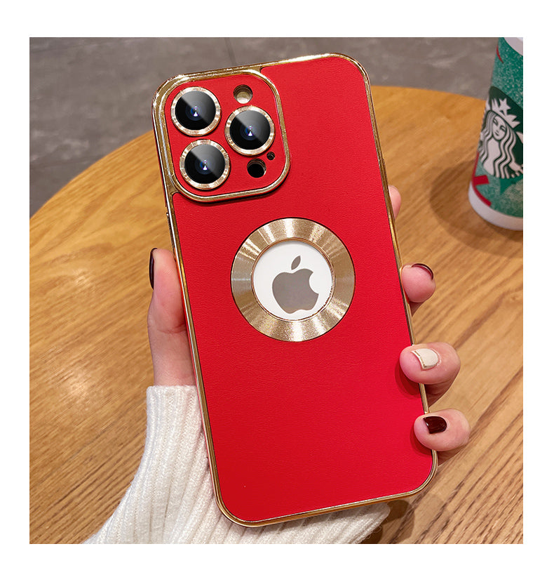 Leather Texture iPhone Case With Camera Protector