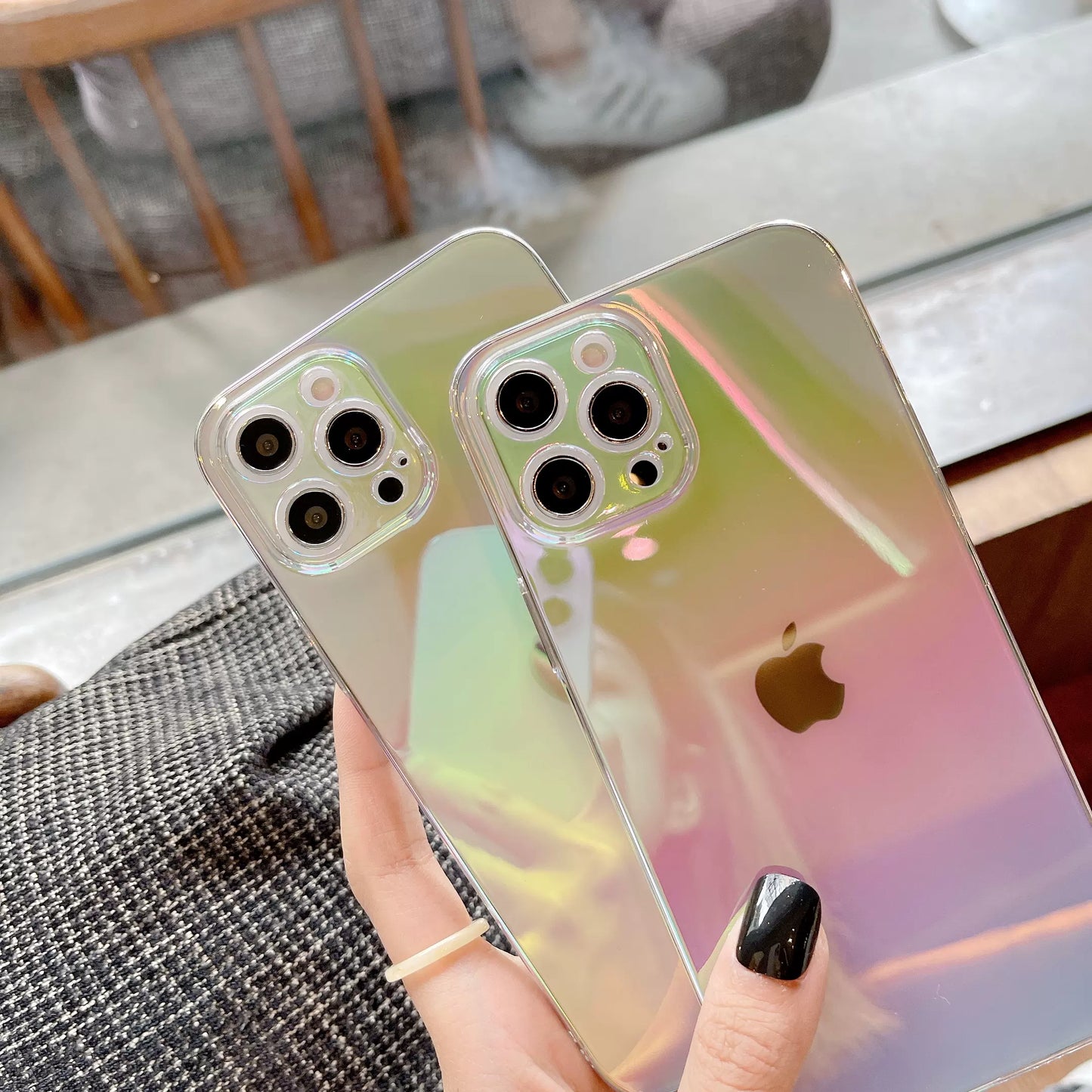 Ultra-thin Clear Gradient Mirror iPhone Case with Lens Protector