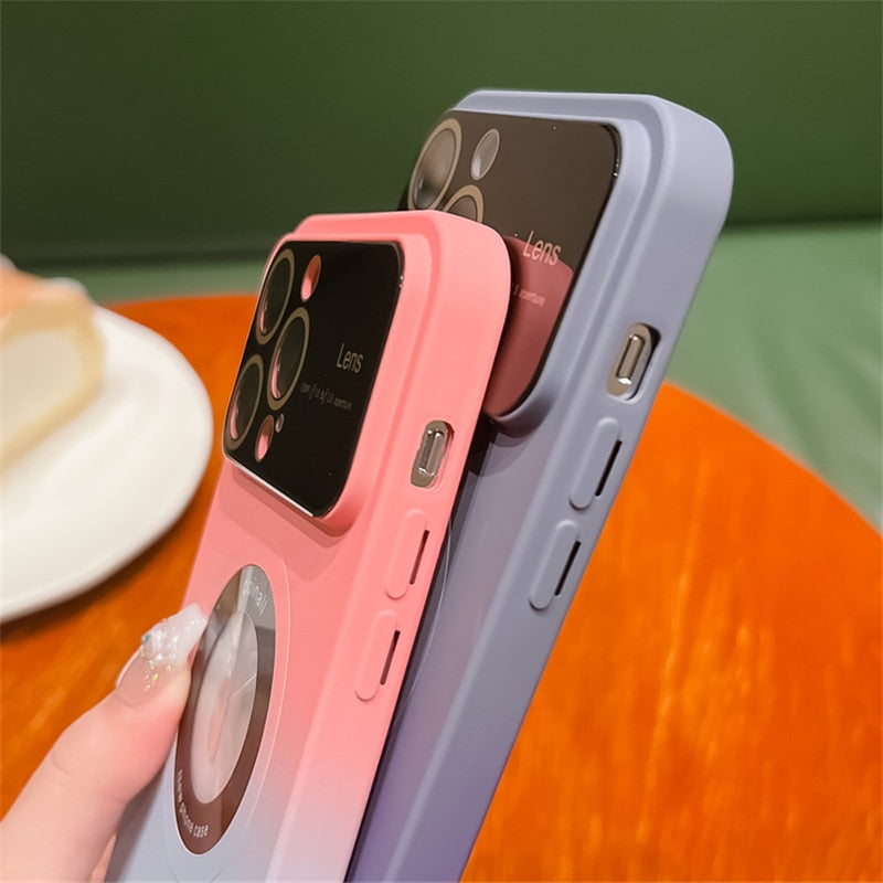 Large Window Camera Protection Gradient Color Case For iPhone