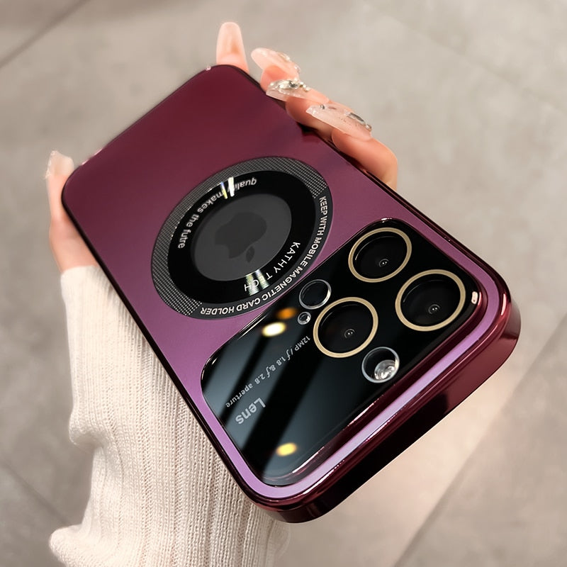 غطاء مغناطيسي شامل لهاتف iPhone 15-11، مُجمد، للنظارات. تصميم فاخر وبسيط. 