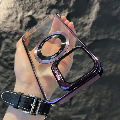 (3-in-1) Hidden Kickstand, Magsafing & Lens Protector Clear iPhone Case